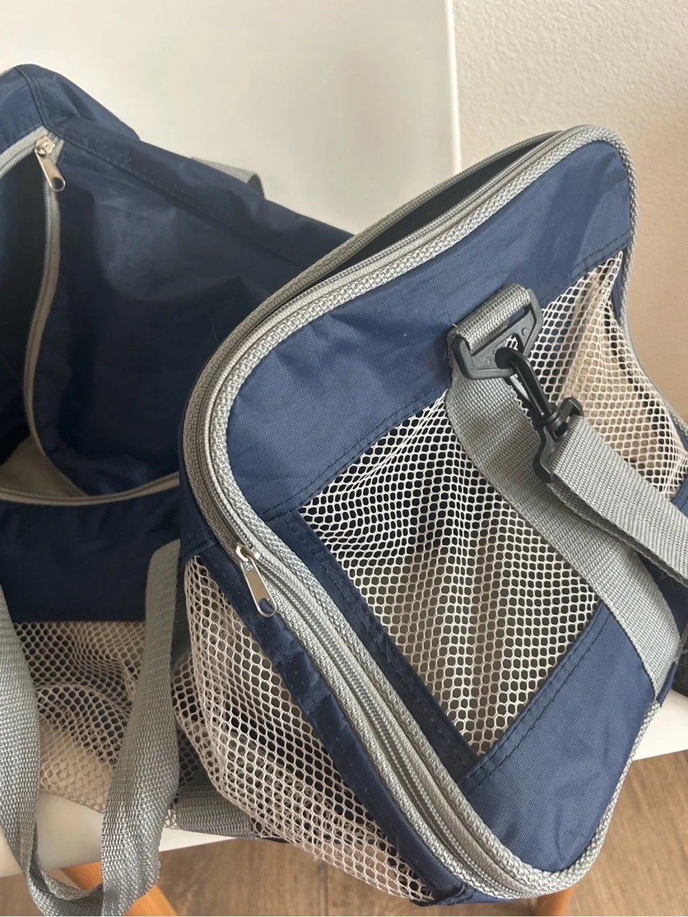 Navy Blue Pet Carrier Travel Bag with Mesh Panels